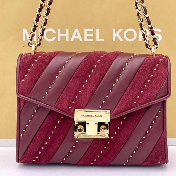 Michael Kors Rose Medium Flap Shoulder Bag Crossbody Merlot - Picture 2 of 14